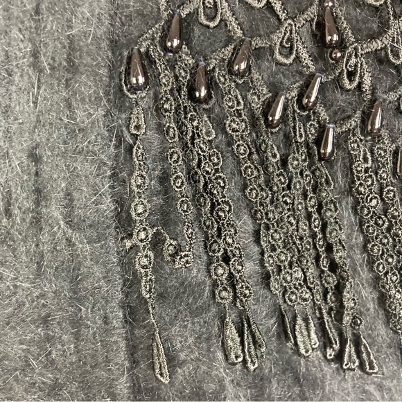 Fully Fashion Free Size Plus 2X Angora Rabbit Blend Cardigan Jacket Beads Fringe - Picture 3 of 9